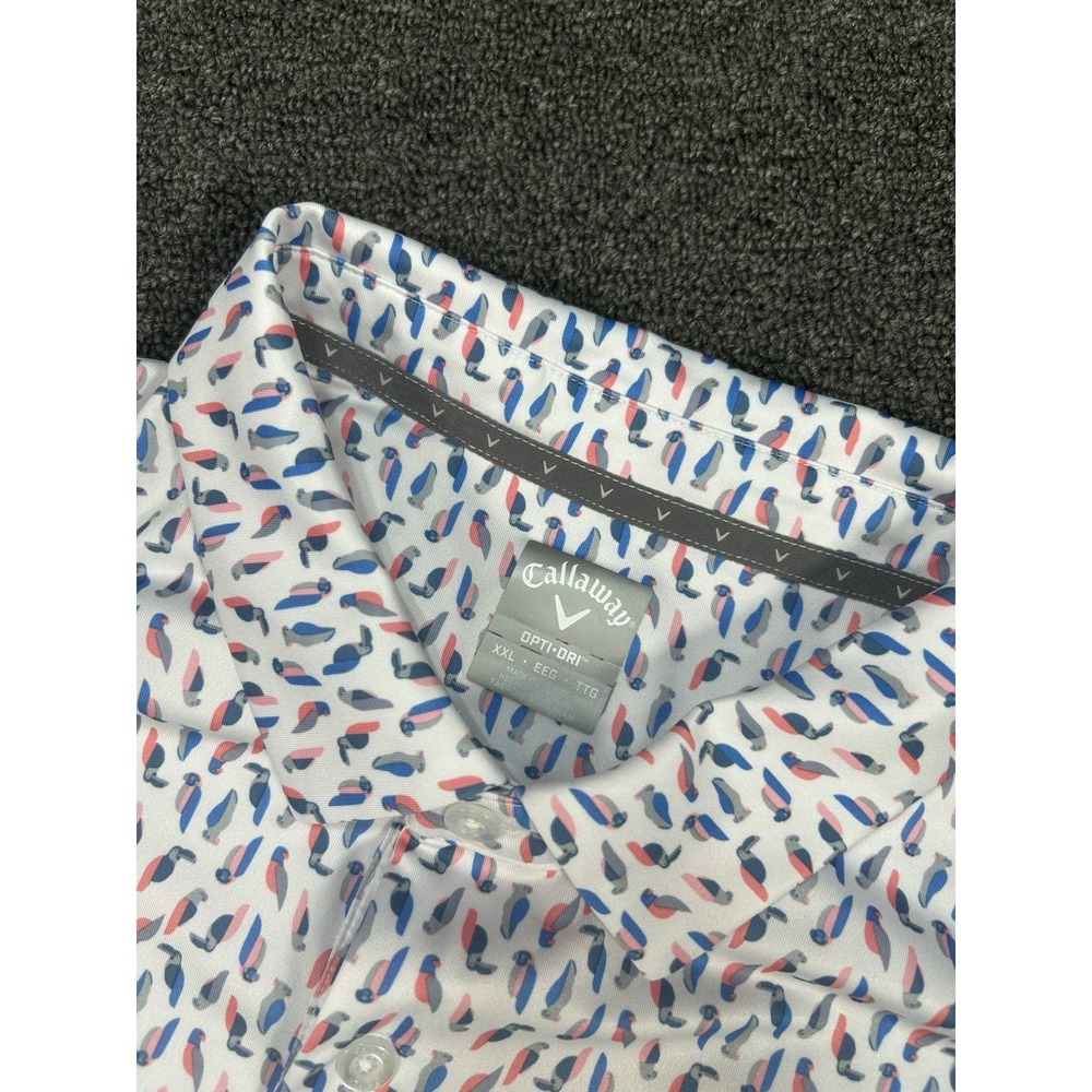 Callaway Golf Polo Shirt Men's XXL 2XL Birds Parrots Geometric Stretch Wicking - Picture 7 of 7